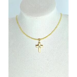 Handmade Yellow Cross Necklace Pendant Gold Plated Yellow Citrine Free Shipping
